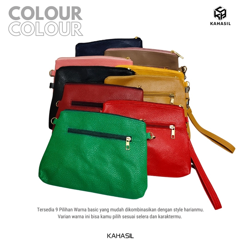 Product image KAHASIL - Tas Dompet Selempang Sling Bag Pouch Clutch Wanita 3in1 Bahan Kulit Jeruk Papirut KHDP87 all variant Tan